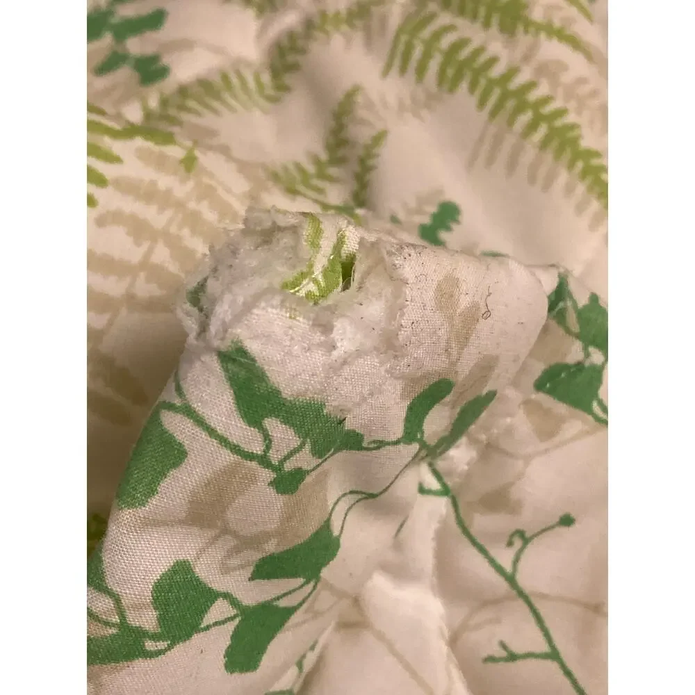 VTG 70s Vera Neumann Green Shadow Fern Butterfly Quilted Bedspread King 106x107